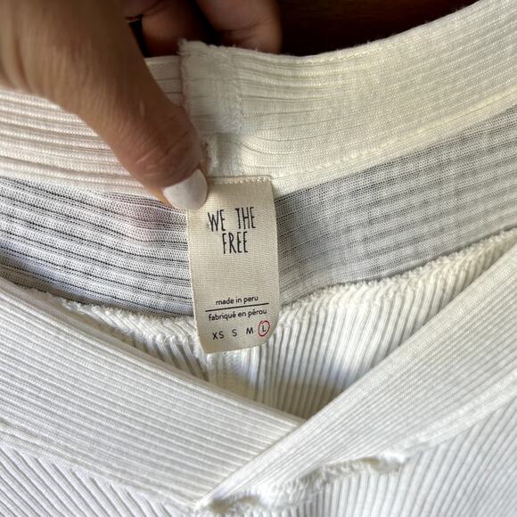 We the Free Ocean View Ribbed Ivory Boho Oversized Deep V neck Top Size L - Picture 6 of 11